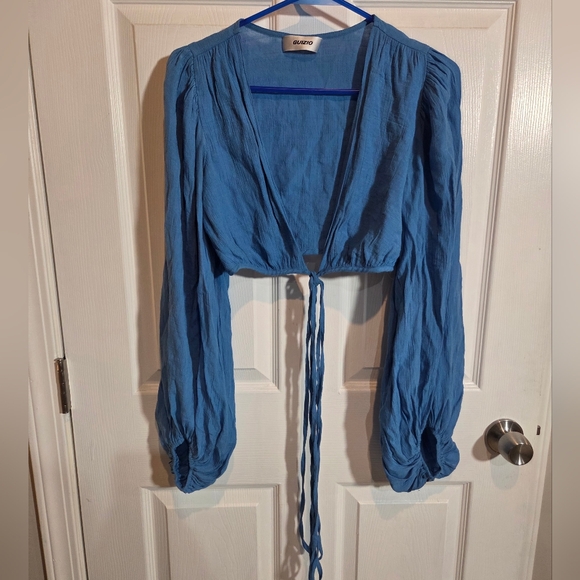 Guizio Blue Wrap Blouse - Picture 2 of 4